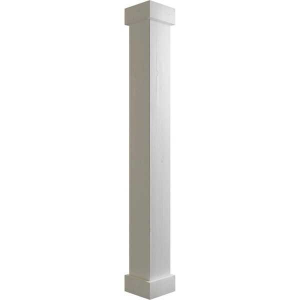 Ekena Millwork Knotty Pine Faux Wood Non-Tapered Square Column Wrap w/ Standard Capital & Base, 6"W x 9'H COLUKP06X108STUF - main